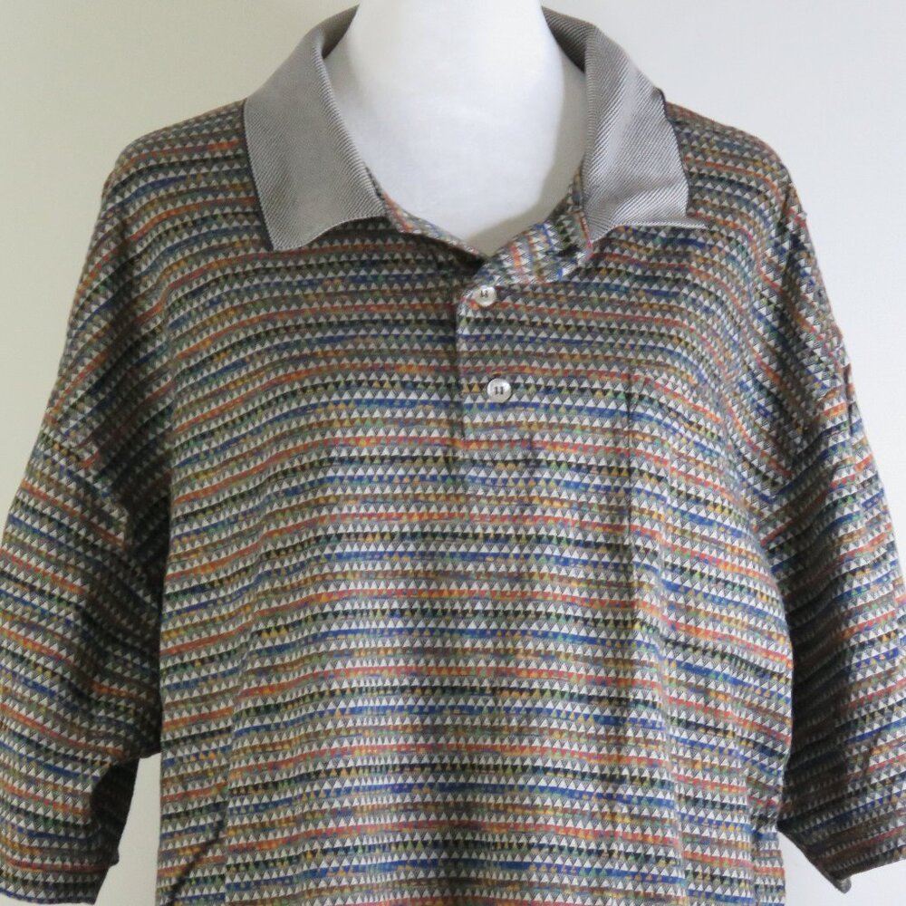 Vira Club Multicolored Geometric Short-Sleeve Polo Golf Shirt Size L (C1286)